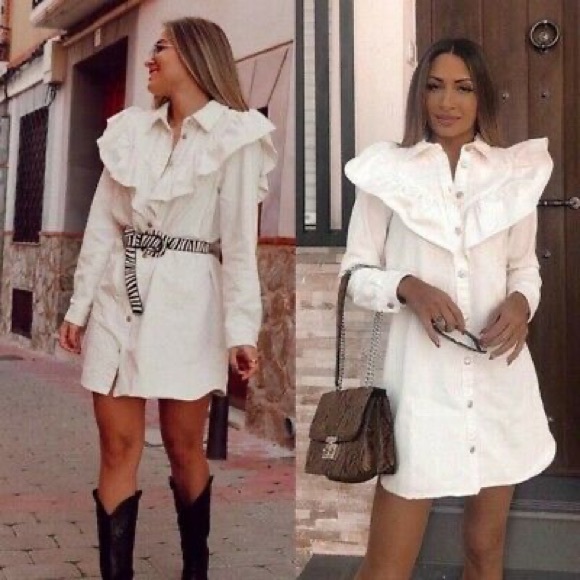 zara white denim dress